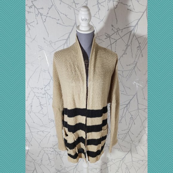 BDG Beige Striped Textured Knit Open Front Cardigan - Picture 2 of 7